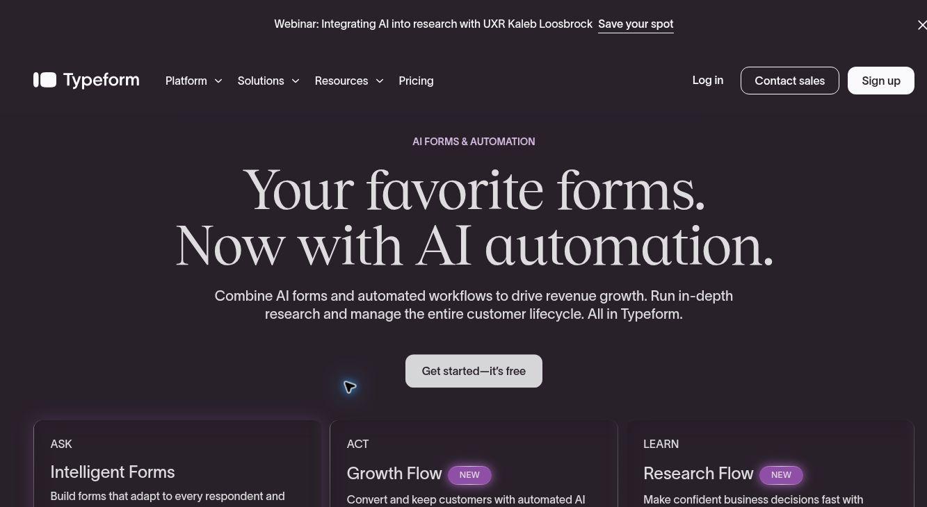 Скриншот сайта Typeform.